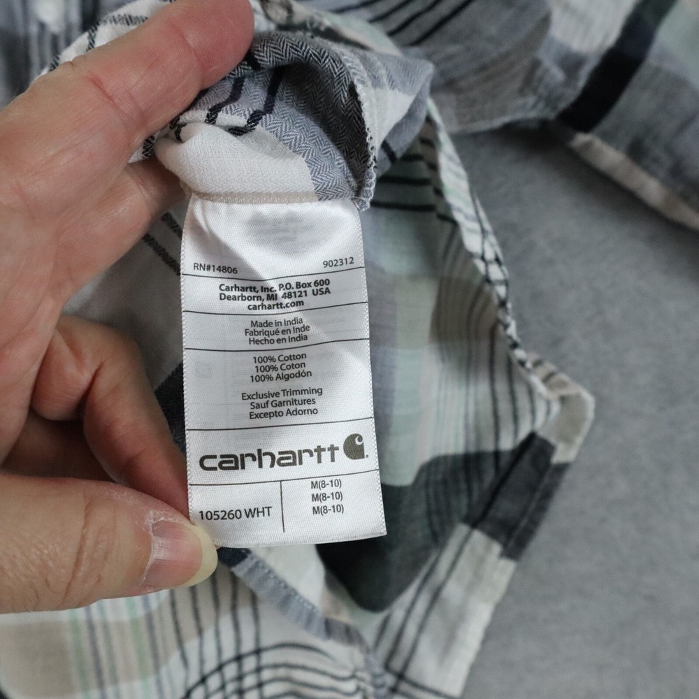 Carhartt Shirt Top Womens Medium 8-10 Loose Fit Button Up Plaid Short Sleeve - Picture 2 of 6